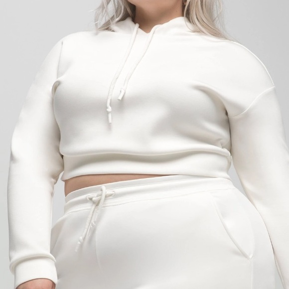 Good American Crop Scuba Hoodie Ivory 7 - Picture 4 of 7